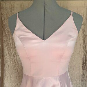 V-Neck Spaghetti-Strap Side Slit Satin Prom Dress